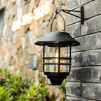 Contemporary Retro Solar Waterproof Aluminum Glass Lantern Cylinder 1-Light Hanging Wall Sconce Lamp For Outdoor Patio Lumendat