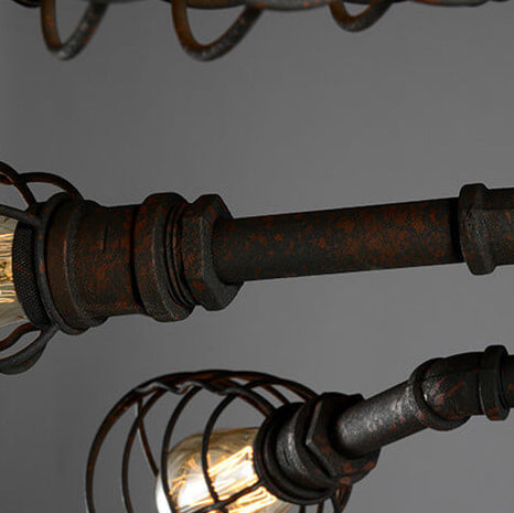 Industrial Vintage Water Pipe Round Iron 4/6/8 Light Flush Mount Ceiling Light BulbSquare