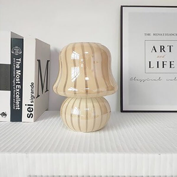 French Cream Handmade Glass Mushroom 1-Light Table Lamp Lumendat