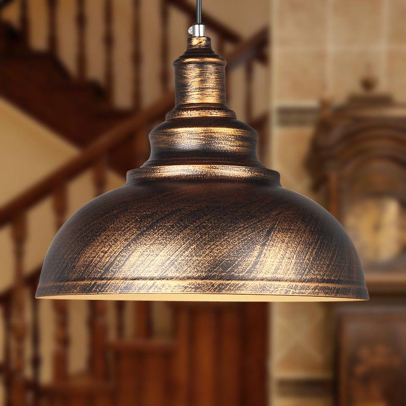 Industrial Simple Dome Round Pot Lid Iron 1-light Pendant Light BulbSquare