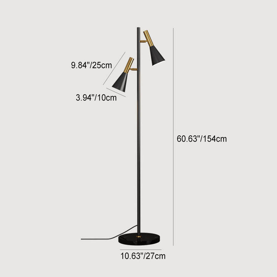 Modern Minimalist Marble Iron Horn Shade Rotatable 2-Light Standing Floor Lamp For Living Room & Bedroom Lumendat