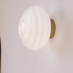 Nordic Cream Wave Round Glass Lampshade 1-Light Wall Sconce Lamp