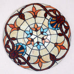 European Tiffany Baroque Round Stained Glass 2/3/4 Light Flush Mount Ceiling Light