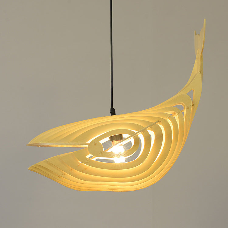 Traditional Chinese Whale Wood 1-light Pendant Light for Dining Room
