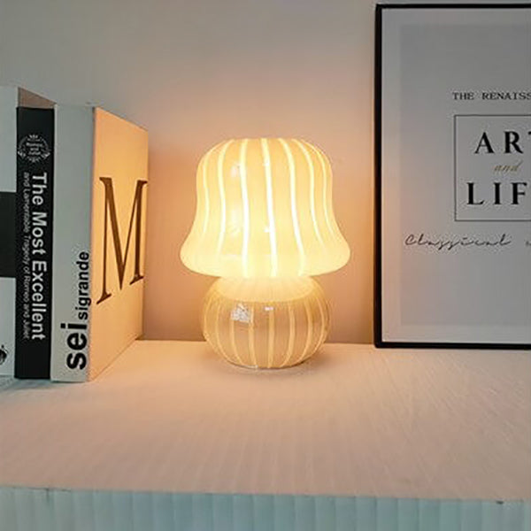 French Cream Handmade Glass Mushroom 1-Light Table Lamp Lumendat