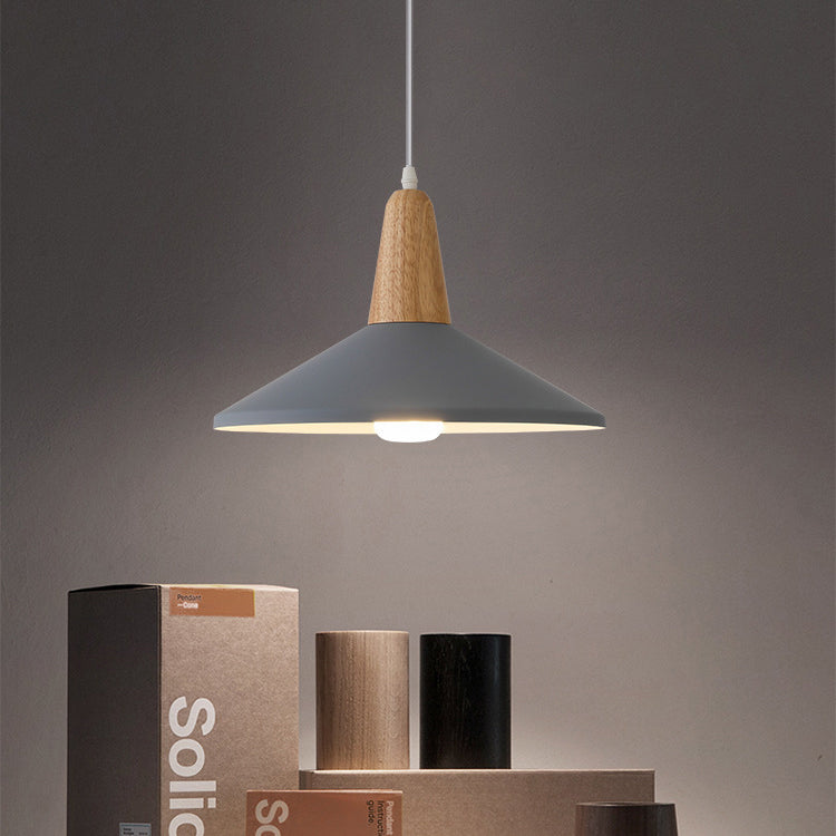 Nordic Minimalist Macaron Solid Color Aluminum Wood 1-light Pendant Light BulbSquare