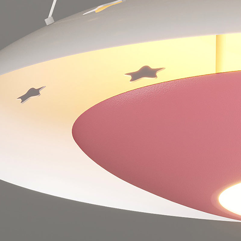 Lumendat Modern Art Deco Kids Iron Acrylic UFO Spaceship Astronaut Round LED Pendant Light For Bedroom Lumendat