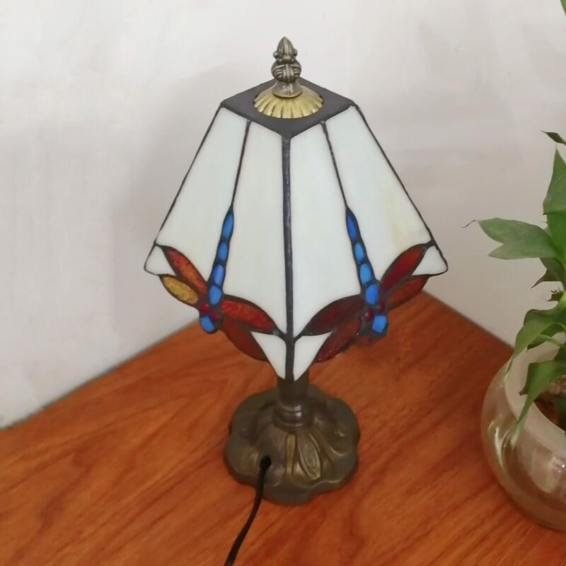 European Vintage Tiffany Square Stained Glass Iron 1-Light Table Lamp Lumendat