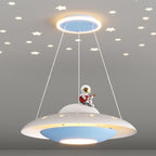 Lumendat Modern Art Deco Kids Iron Acrylic UFO Spaceship Astronaut Round LED Pendant Light For Bedroom Lumendat
