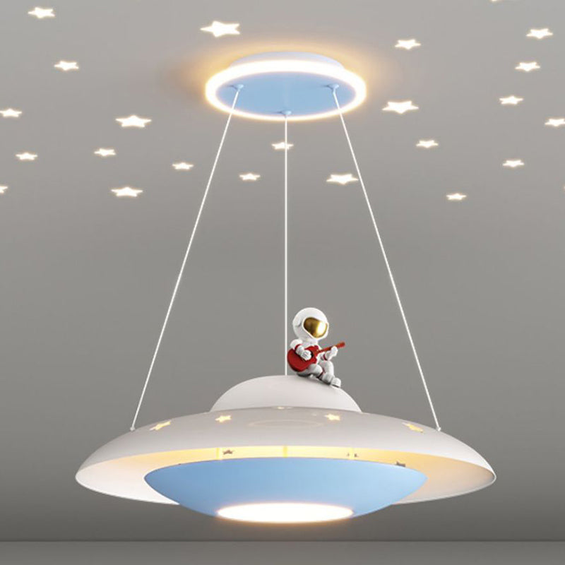 Lumendat Modern Art Deco Kids Iron Acrylic UFO Spaceship Astronaut Round LED Pendant Light For Bedroom Lumendat