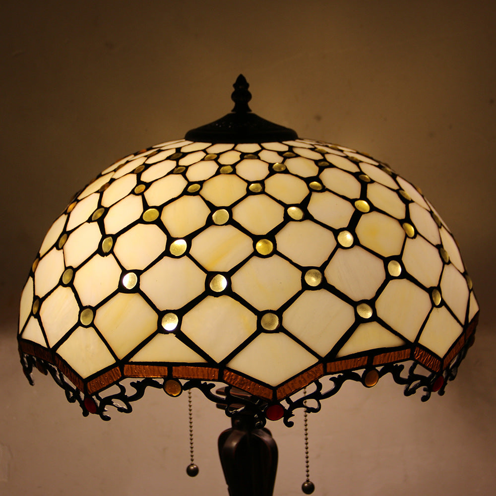 Tiffany Mediterranean Stained Glass Cone Pull Cord 2-Light Table Lamp Lumendat