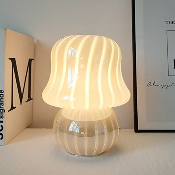 French Cream Handmade Glass Mushroom 1-Light Table Lamp Lumendat