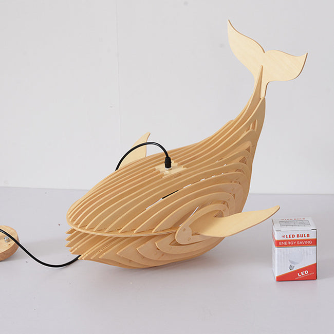 Traditional Chinese Whale Wood 1-light Pendant Light for Dining Room