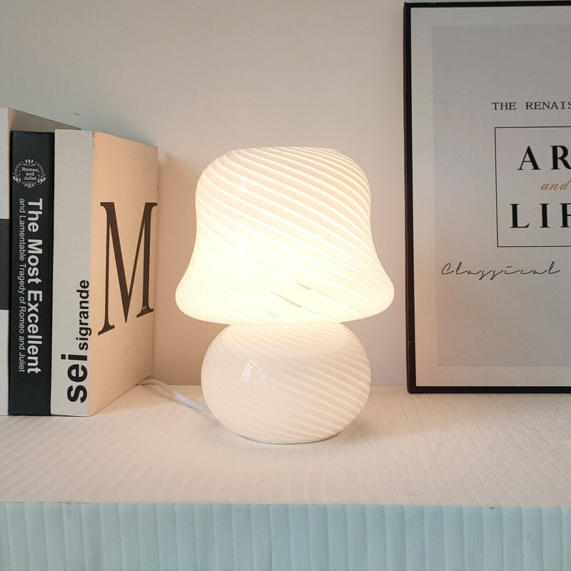 French Cream Handmade Glass Mushroom 1-Light Table Lamp Lumendat