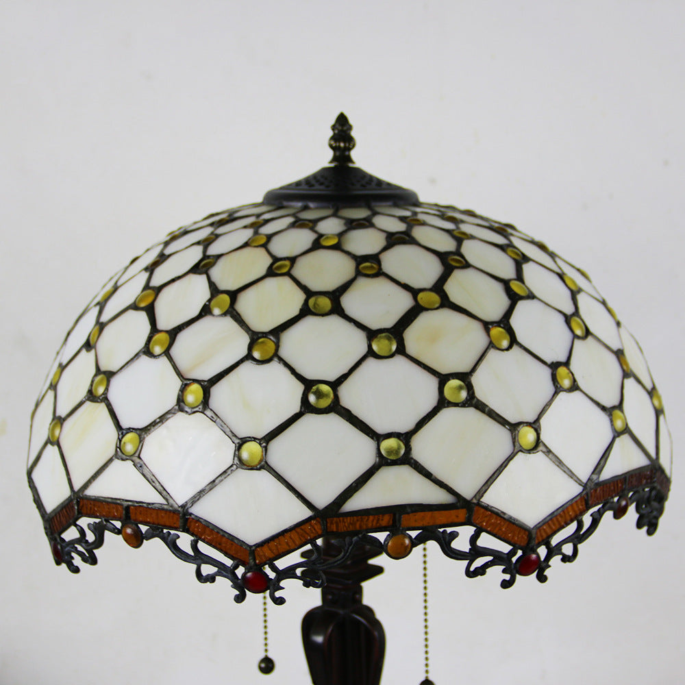 Tiffany Mediterranean Stained Glass Cone Pull Cord 2-Light Table Lamp Lumendat