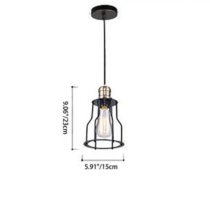 Vintage Industrial Iron Hollow Cage Jar 1-Light Pendant Light