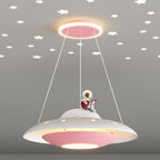 Lumendat Modern Art Deco Kids Iron Acrylic UFO Spaceship Astronaut Round LED Pendant Light For Bedroom Lumendat