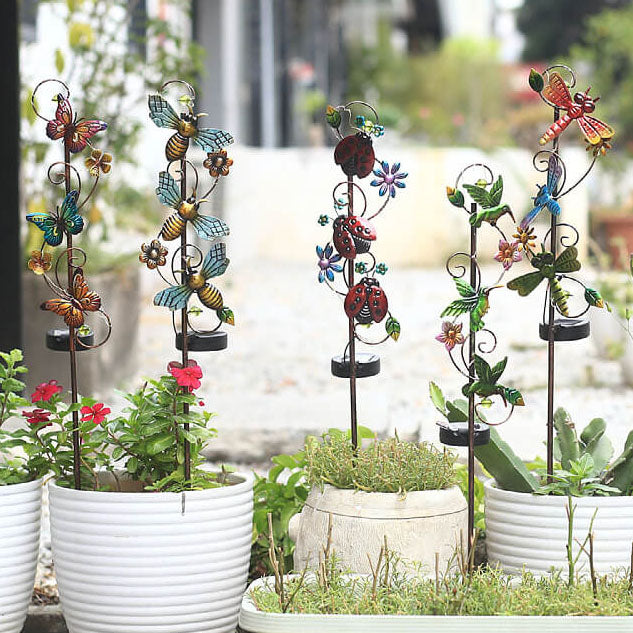 Solar Iron Hummingbird Butterfly Dragonfly Garden Lawn Landscape Light Lumendat
