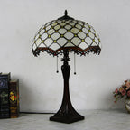 Tiffany Mediterranean Stained Glass Cone Pull Cord 2-Light Table Lamp Lumendat