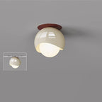 Contemporary French Cream Iron Glass Spherical Ball 1-light Semi-flush Mount Ceiling Light for Hallway