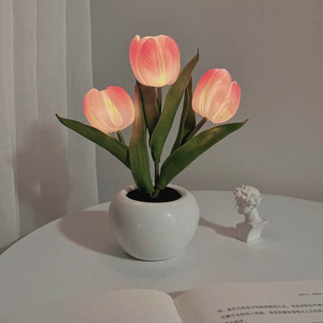 Tulip Simulation Bouquet Ceramic Flower Pot LED Night Light Table Lamp Lumendat