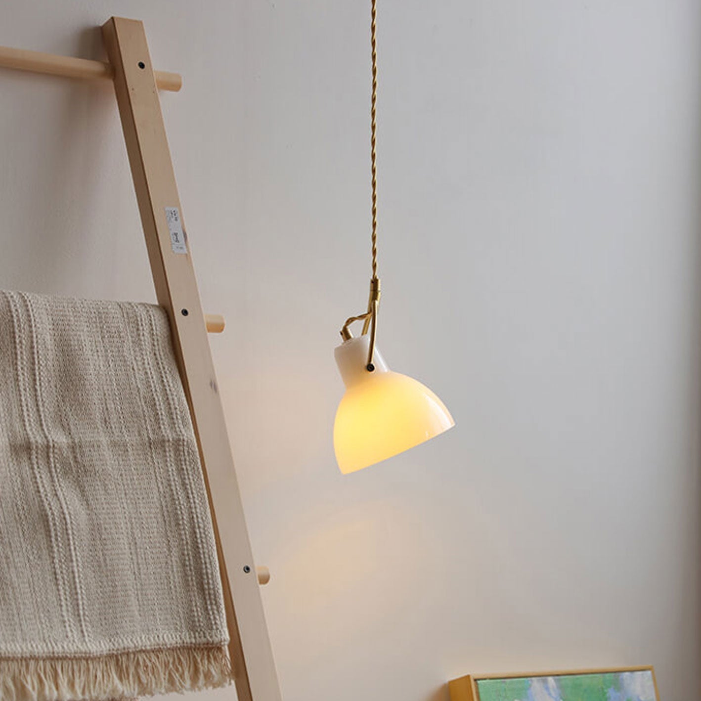 Vintage Milk White Glass Dome 1-Light Mini Brass Pendant Light