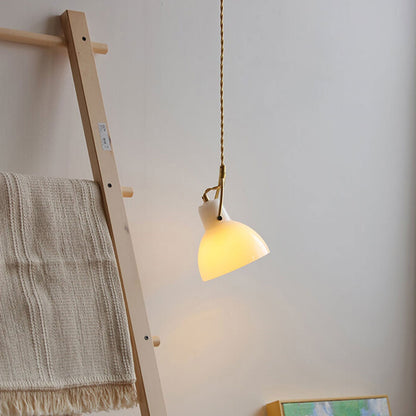 Vintage Milk White Glass Dome 1-Light Mini Brass Pendant Light