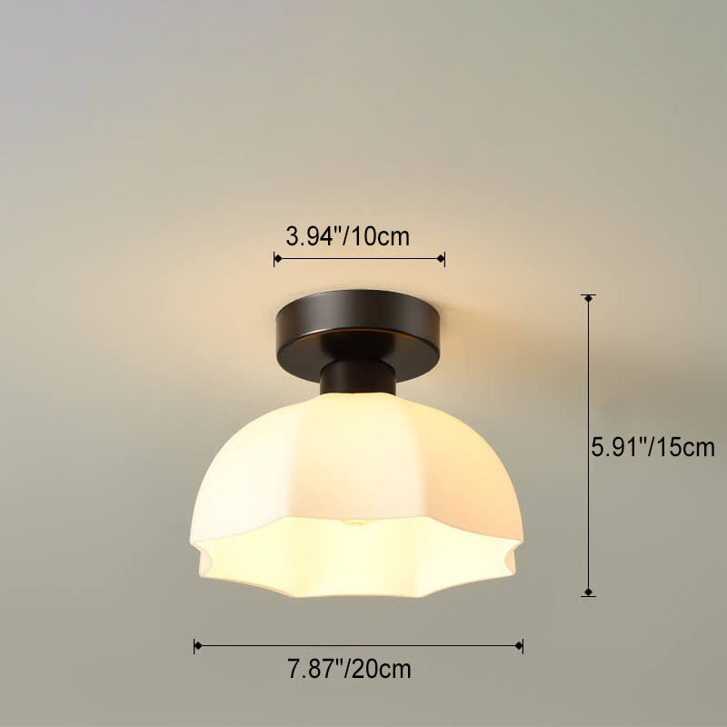 Scandinavian Modern Minimalist Iron Glass Ceramic Flower Diamond 1-Light Semi-Flush Mount Ceiling Light Lumendat