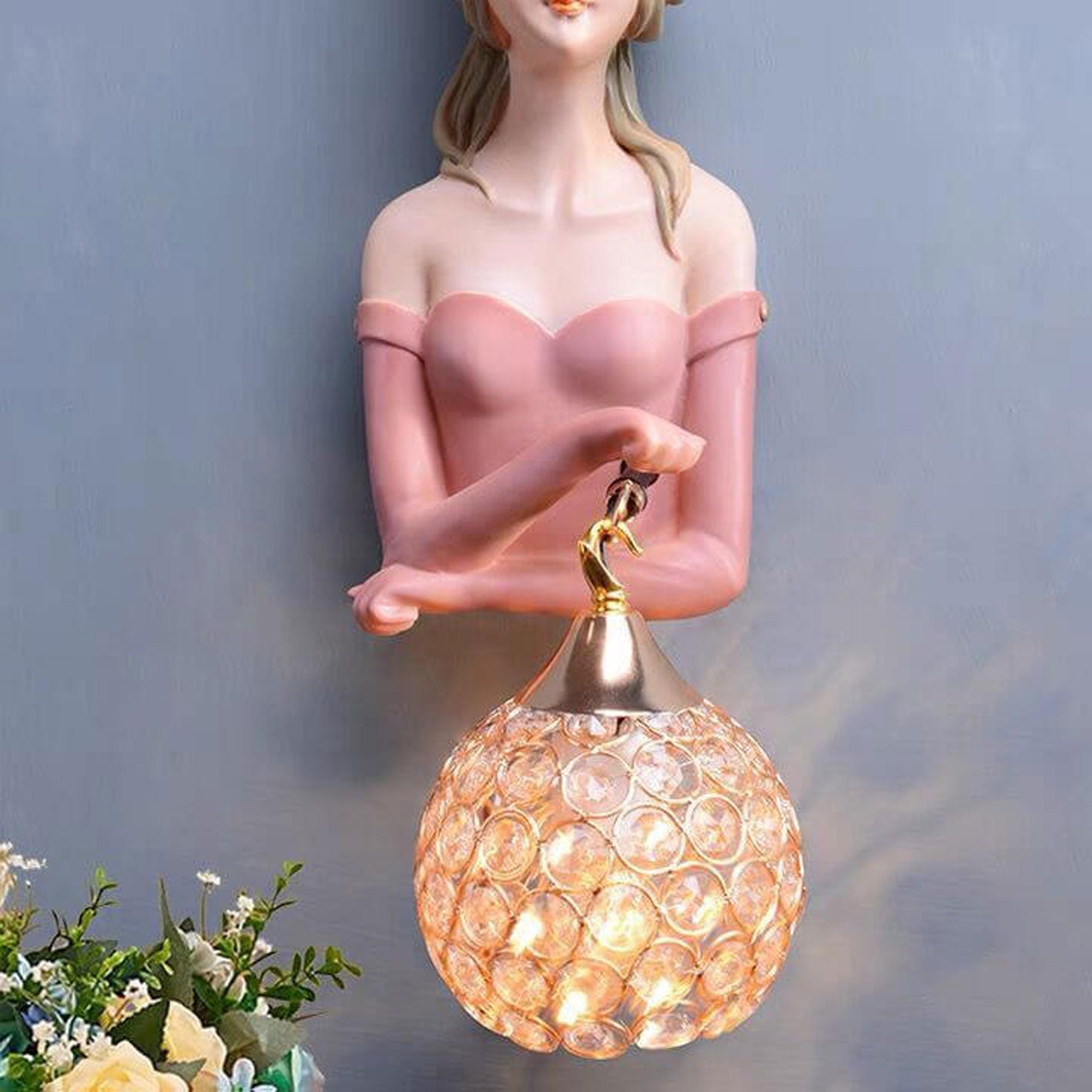 Lumendat Creative Girl Painted Resin Glass Kids 1-Light Wall Sconce Lamp Lumendat
