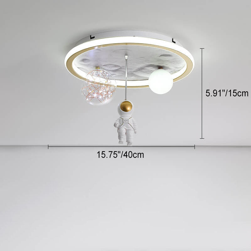 Lumendat Children Creative Cartoon Astronaut Moon Acrylic LED Kids Flush Mount Ceiling Light Lumendat