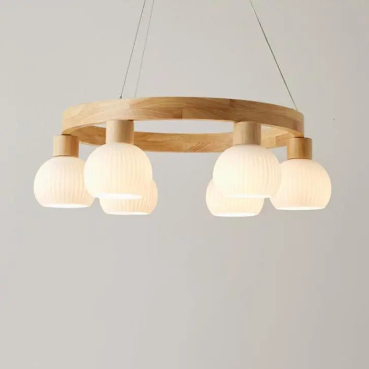 Modern Japanese Log Ring Textured Glass Globe 3/6/9 Light Chandelier Lumendat