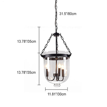 Traditional Rustic Round Glass Bucket Iron Candelabra 3-light Chandelier for Living Room