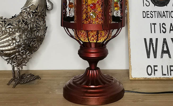 Vintage Turkish Stained Glass Lantern 1-Light Table Lamp Lumendat