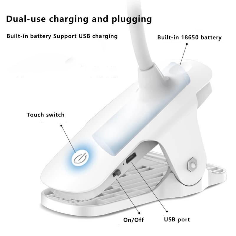 Simple LED Clip Desk Lamp Rechargeable Eye Protection Night Light Lumendat