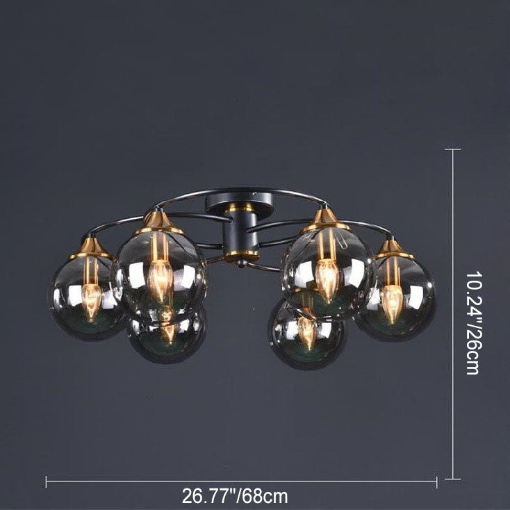 Modern Mid-Century Iron Frame Magic Bean Glass Shade 4/6-Light Semi-Flush Mount Ceiling Light For Living Room Lumendat