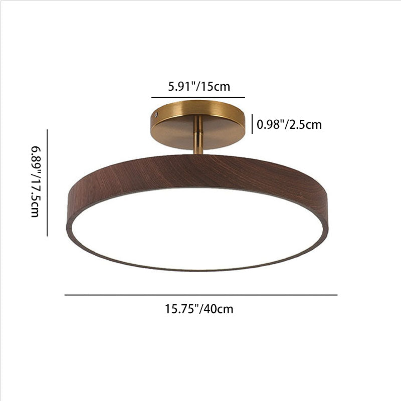 Japanese Wabi-sabi Minimalist Wood Grain Round LED Semi-flush Mount Light