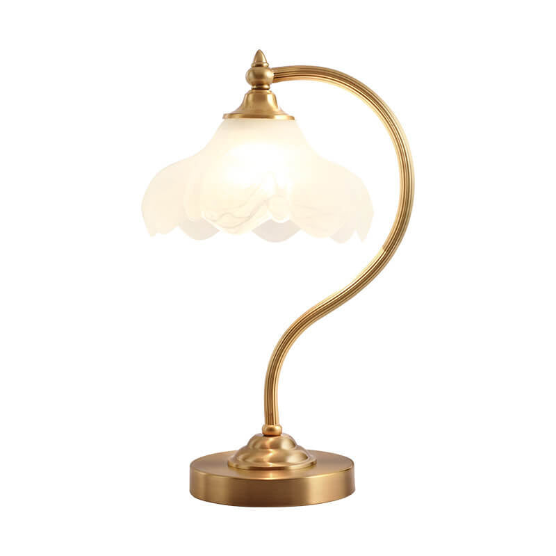 Traditional Vintage Round Copper Glass Petal Shade 1-Light Table Lamp For Bedroom Lumendat