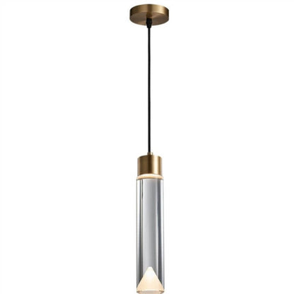 Modern Minimalist Crystal Cylindrical Brass LED Pendant Light