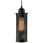 Vintage Wrought Iron Metal Mesh Cylindrical 1-light Pendant Light BulbSquare