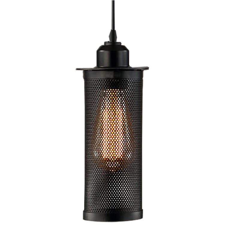 Vintage Wrought Iron Metal Mesh Cylindrical 1-light Pendant Light BulbSquare