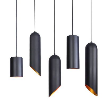 Vintage Black Metal Tubular 1-Light Pendant Light