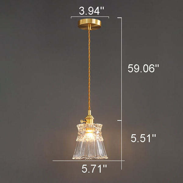 Modern Luxury Glass Bell Shade Brass 1-light Pendant Light BulbSquare