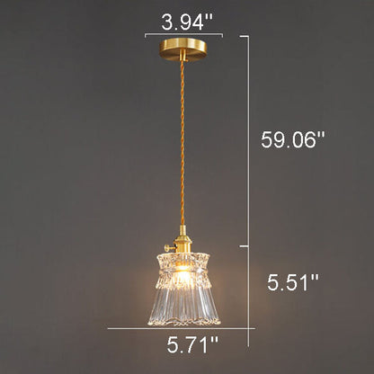 Modern Luxury Glass Bell Shade Brass 1-Light Pendant Light