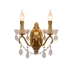 French Vintage Brass Crystal Candle Shade 1/2 Light Wall Sconce