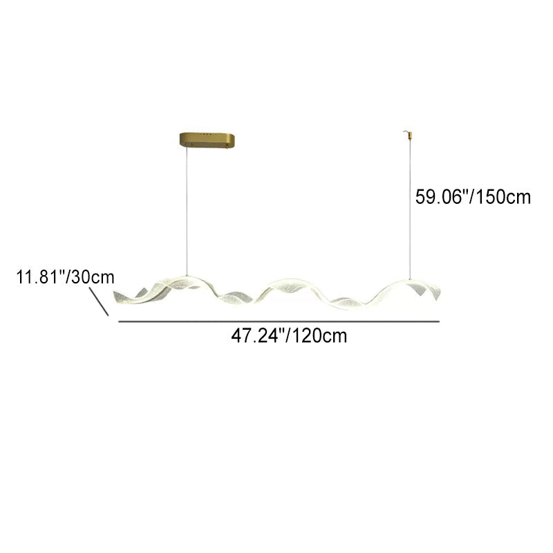 Contemporary Creative Rectangle Wave Ribbon Metal Acrylic LED Island Light Chandelier for Dining Room