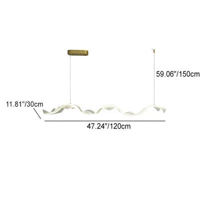 Contemporary Creative Rectangle Wave Ribbon Metal Acrylic LED Island Light Chandelier for Dining Room