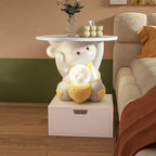 Lumendat Modern Art Deco Kids Rabbit Round Plate Rectangular Drawer Resin Wood Enamel End Table 1-Drawer With LED Light For Bedroom Lumendat