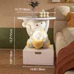 Lumendat Modern Art Deco Kids Rabbit Round Plate Rectangular Drawer Resin Wood Enamel End Table 1-Drawer With LED Light For Bedroom Lumendat