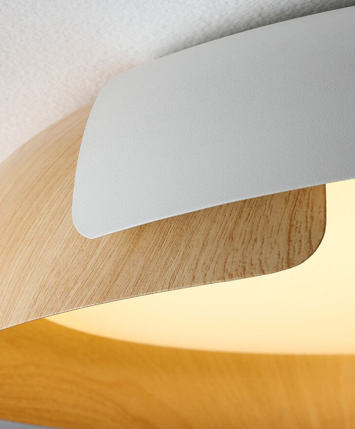 Minimalist Round Bowl Wood Grain LED Flush Mount Ceiling Light Lumendat