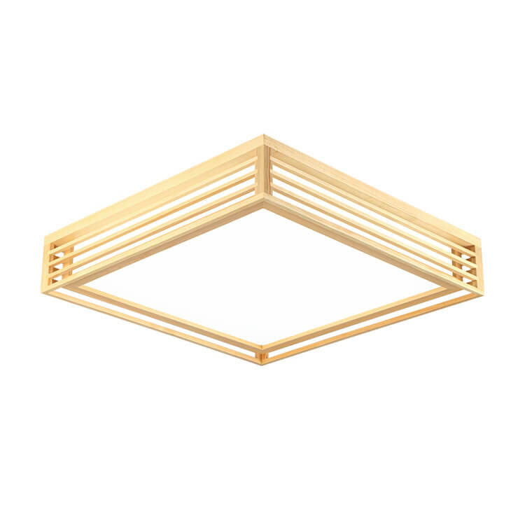 Nordic Solid Wood Square LED Japanese Tatami Flush Mount Ceiling Light BulbSquare